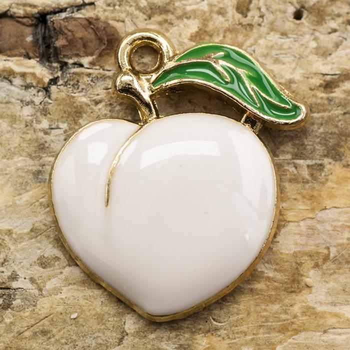 Berlock Persika 16x17 mm, Vit/Grön/Guldfärg (st)