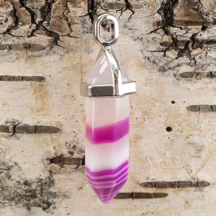 Hänge bullet naturlig agat 37-40x12 mm, Cerise/Vit (st)