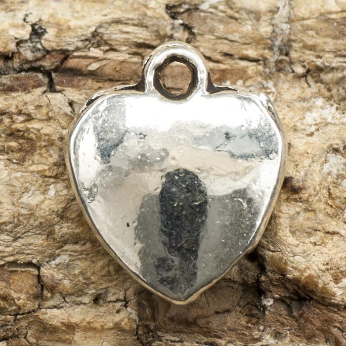 Berlock Hjärta med strass 10x12 mm, Blå/Antiksilver (3st)