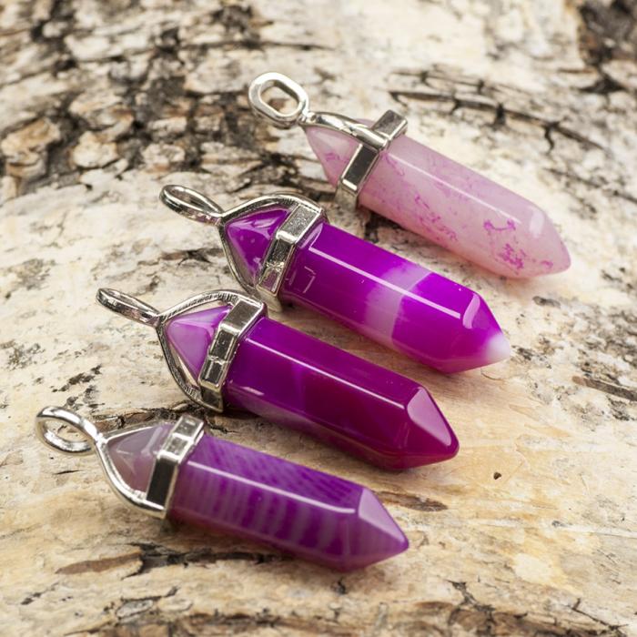 Hänge bullet naturlig agat 37-40x12 mm, Cerise/Vit (st)