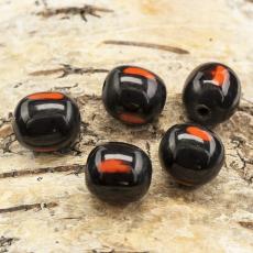 Träpärla 13x15 mm, Svart/Orange (5st)