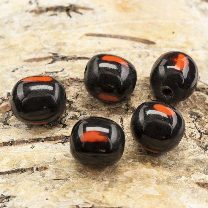Träpärla 13x15 mm, Svart/Orange (5st)