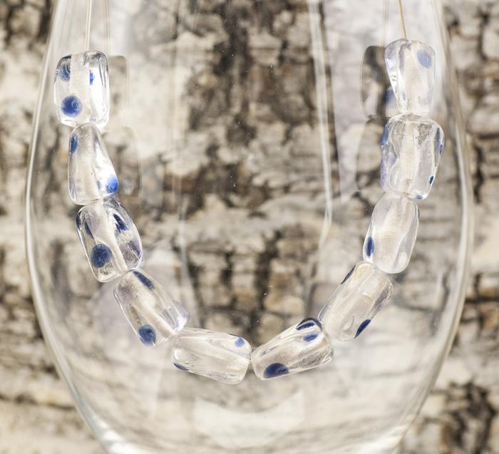 Glaspärla Vriden 9x13 mm, Klar/Mörkblå (5st)