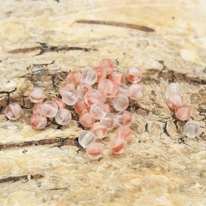 Glaspärla Rund 4 mm, Klar/Korall (60st)
