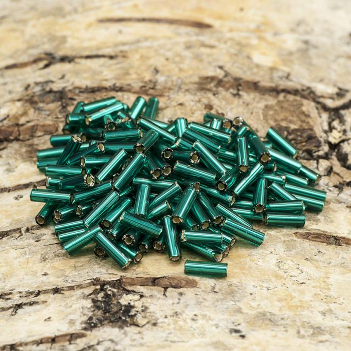 Bugle Beads silverlined 2x7 mm, Turkosgrön (20g)