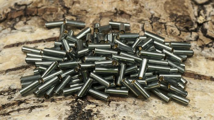 Bugle Beads silverlined 2x7 mm, Grå (20g)