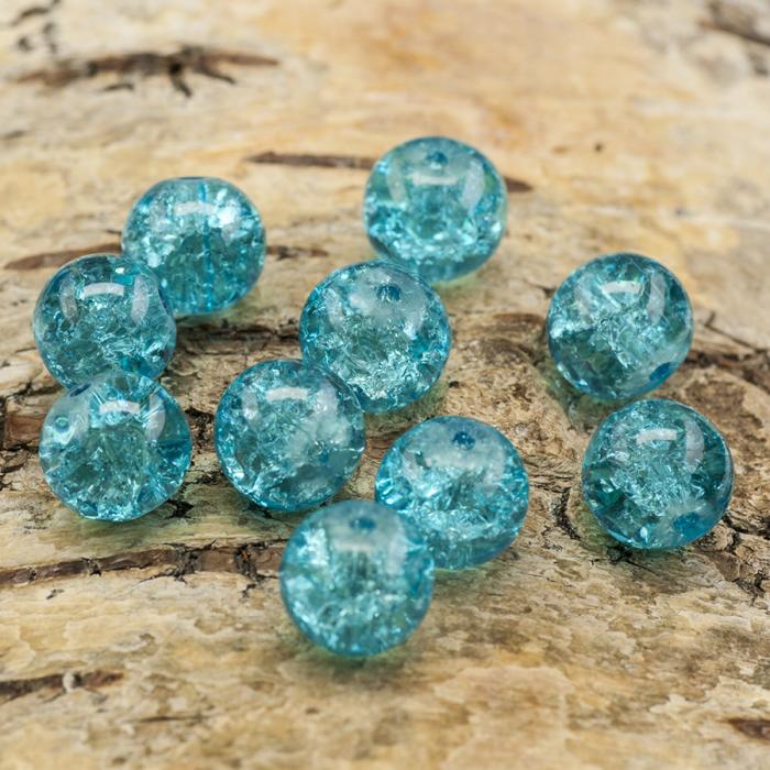 Krackelerad glaspärla 10 mm, Turkos (10st)