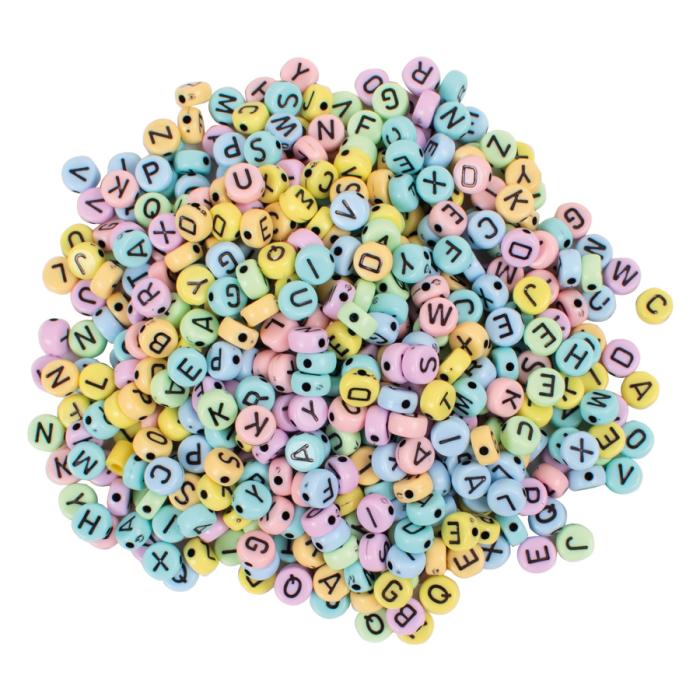 Bokstavspärlor 6,5 mm, Pastell (750 st)