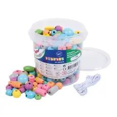 Träpärlor i hink 8-25 mm, Pastell (250 g)