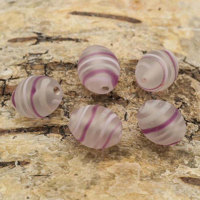 Oval frostad glaspärla 11x13 mm, Rosa (5st)