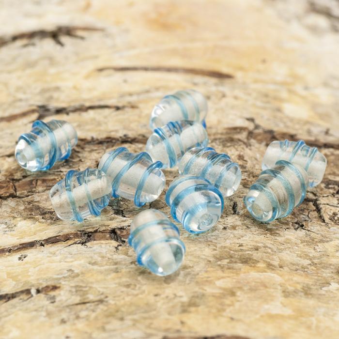 Glaspärla lampwork snurra 7x9 mm, Klar/Blå (10st)