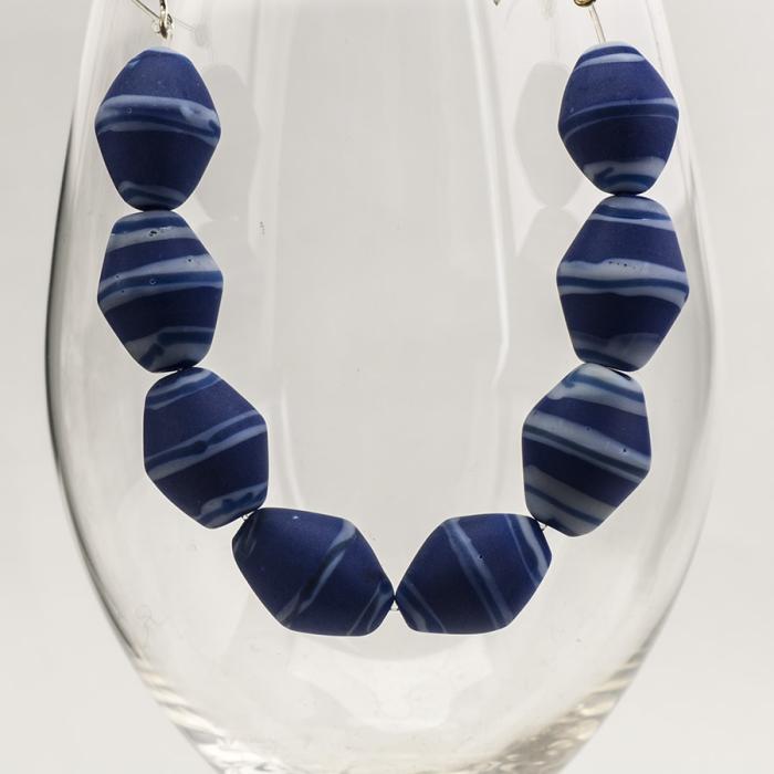 Glaspärla Fantasi 14x18 mm, Mörkblå/Vit (5st)