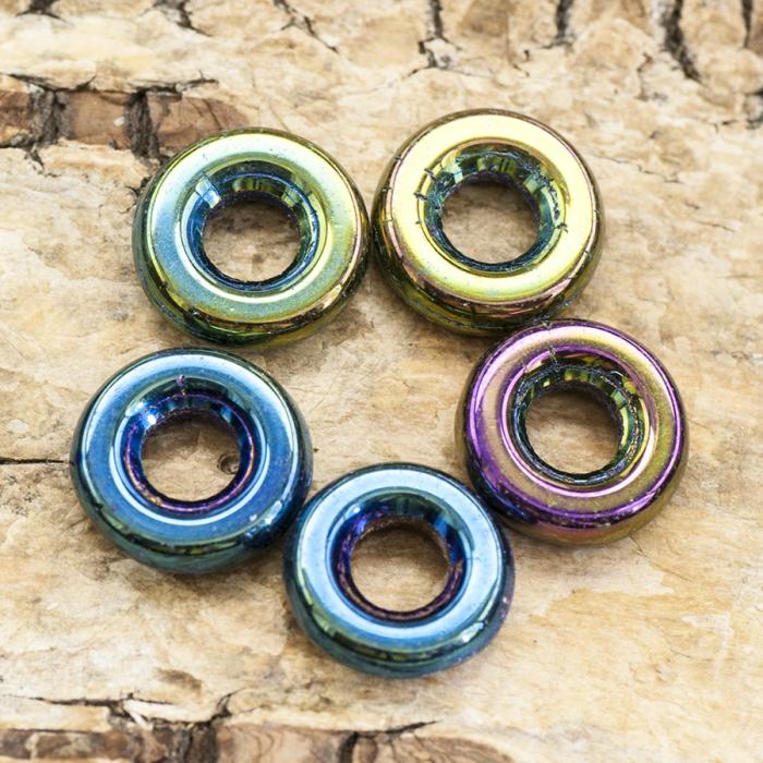 Glaspärla Ring 9x2,5 mm, Grönmulti (5st)