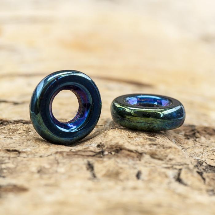 Glaspärla Ring 9x2,5 mm, Grönmulti (5st)