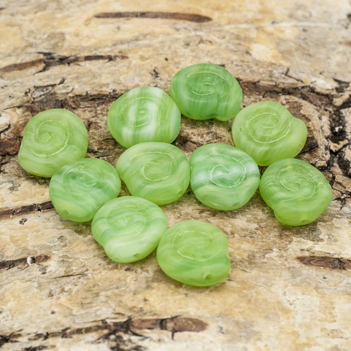Glaspärla Snäcka 12x12 mm, Grön (5st)