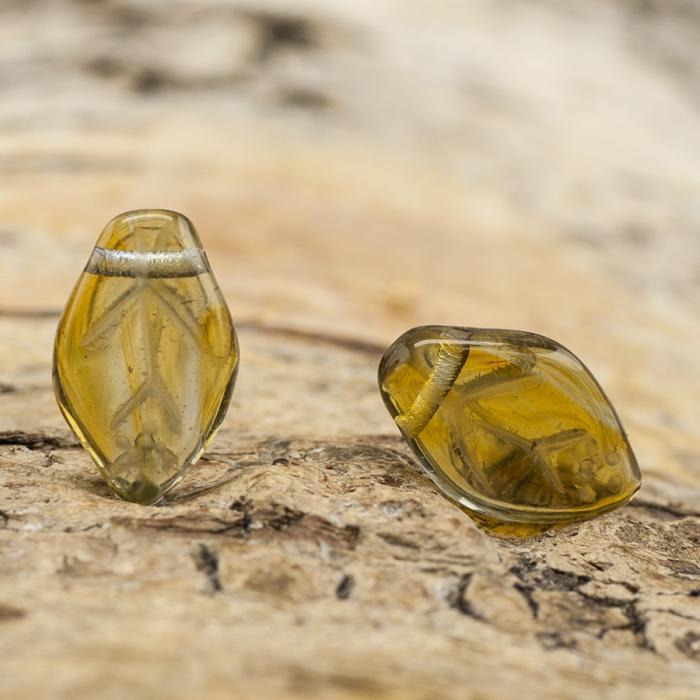Glaslöv 8x12 mm, Bärnsten/Blå (10st)