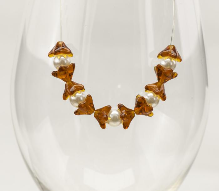 Pärlhållare blommor glas 9x5 mm, Brun (10st)