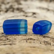 Frostad glaspärla rätblock 9x19 mm, Mörkblå/Turkos (5st)