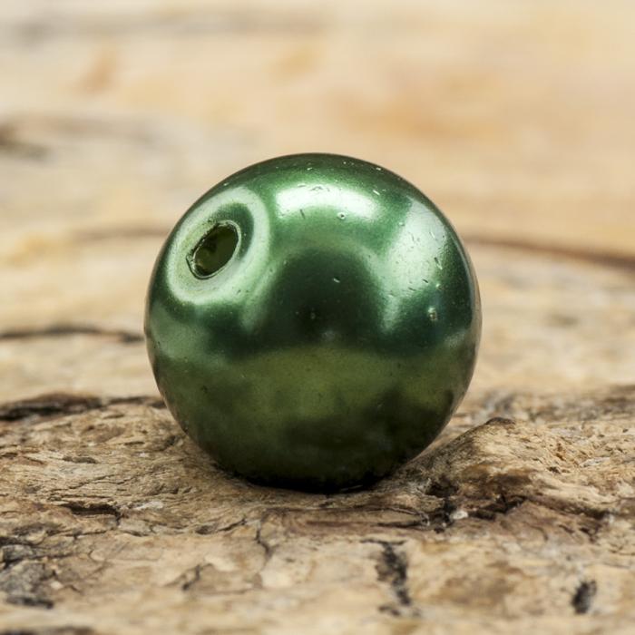 Vaxad glaspärla 10 mm, Mörkgrön (10st)