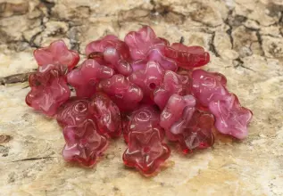 Glaspärla Blomma 7 mm, Rosa/Vit (20st)
