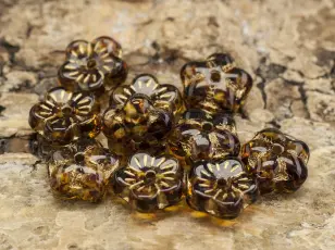 Glaspärla Blomma 8x3,5 mm, Brun/Guld (10st)