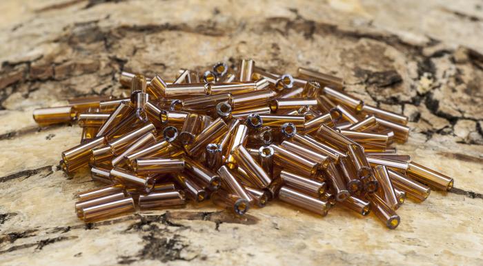 Bugle Beads transparent lustered 2x7 mm, Topaz (20g)