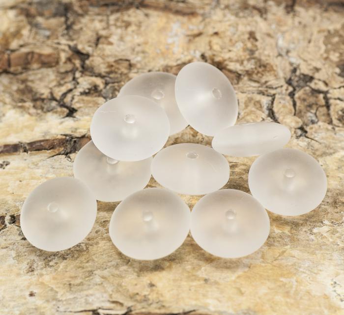 Frostad platt glaspärla 10 mm, Vit (10st)