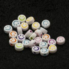 Akrylp&auml;rla Smiley 7 mm, Vit/F&auml;rgmix (25st)