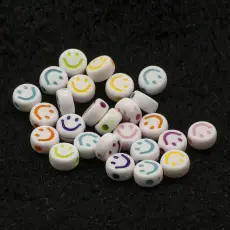 Akrylp&auml;rla Smiley 7 mm, Vit/F&auml;rgmix (25st)