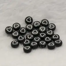 Akrylp&auml;rla Hj&auml;rta 7x3.5 mm, Svart/Vit (25st)