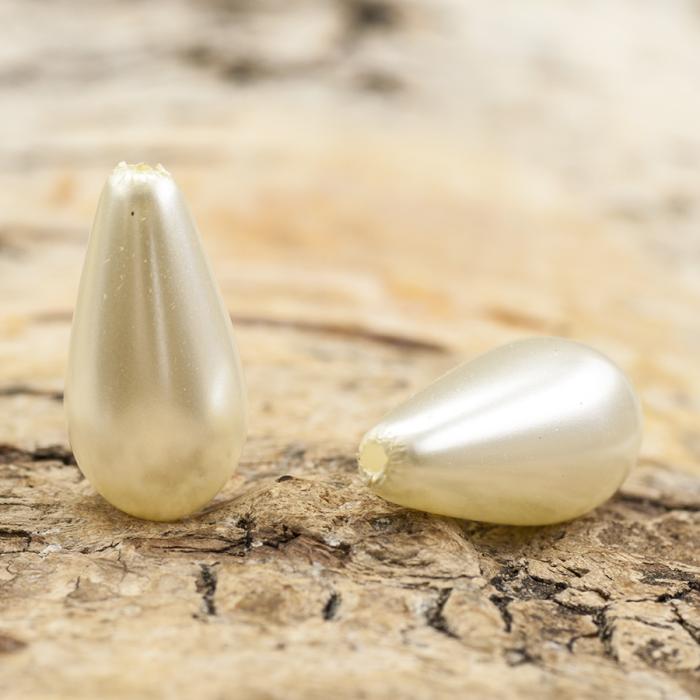 Vaxad glaspärla Droppe 17x8 mm, Gräddvit (5st)