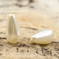 Vaxad glaspärla Droppe 17x8 mm, Gräddvit (5st)