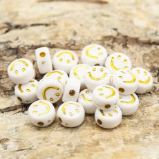 Akrylpärla Smiley 7 mm, Vit/Guldfärg (25st)