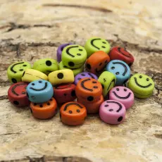 Akrylpärla Smiley 7 mm, Färgmix (25st)