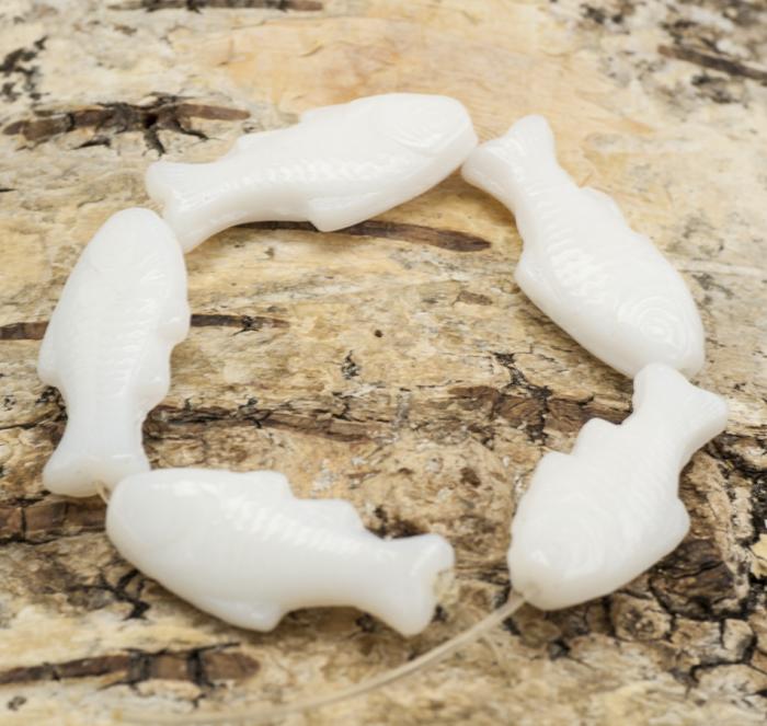 Glaspärla Fisk 25x12 mm, Vit (5st)