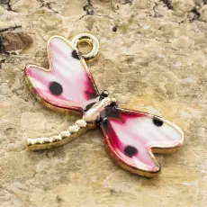 Berlock Trollslända 22x17 mm, Rosa/Guldfärg (st)