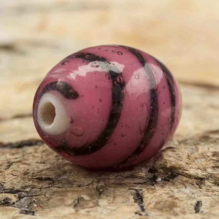 Oval glaspärla 12x15 mm, Rosa/Svart (5st)