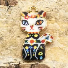 Berlock Katt 23x14 mm, Guld/Multifärgad (st)
