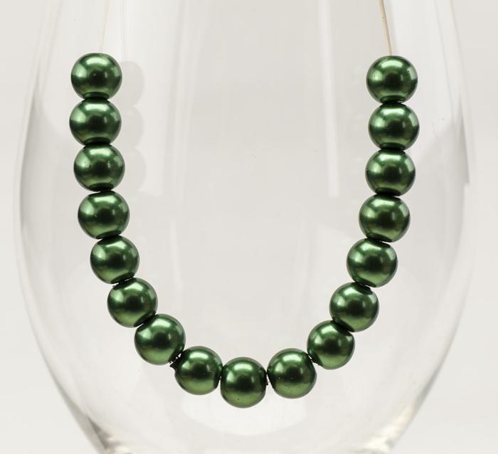 Vaxad glaspärla 8 mm, Mörkgrön (20st)