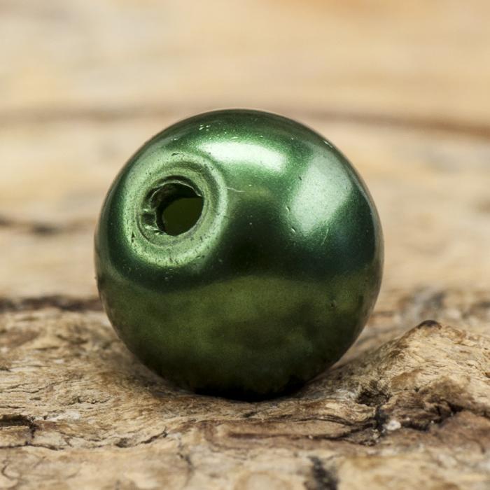 Vaxad glaspärla 8 mm, Mörkgrön (20st)