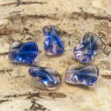 Glaspärla Twist 10x15 mm, Blå/Rosa (5st)