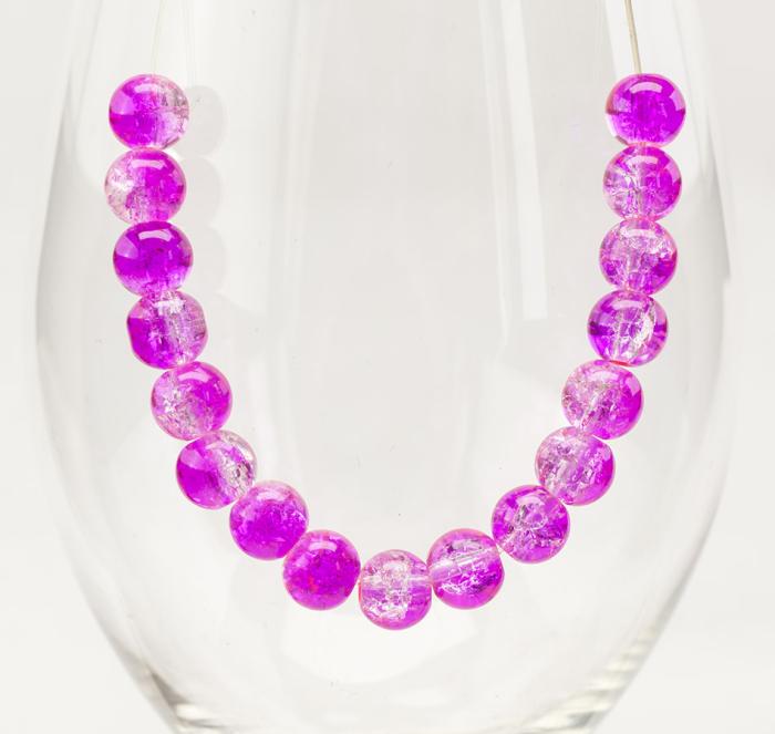 Krackelerad glaspärla rund 8 mm, Rosa/Klar (20st)