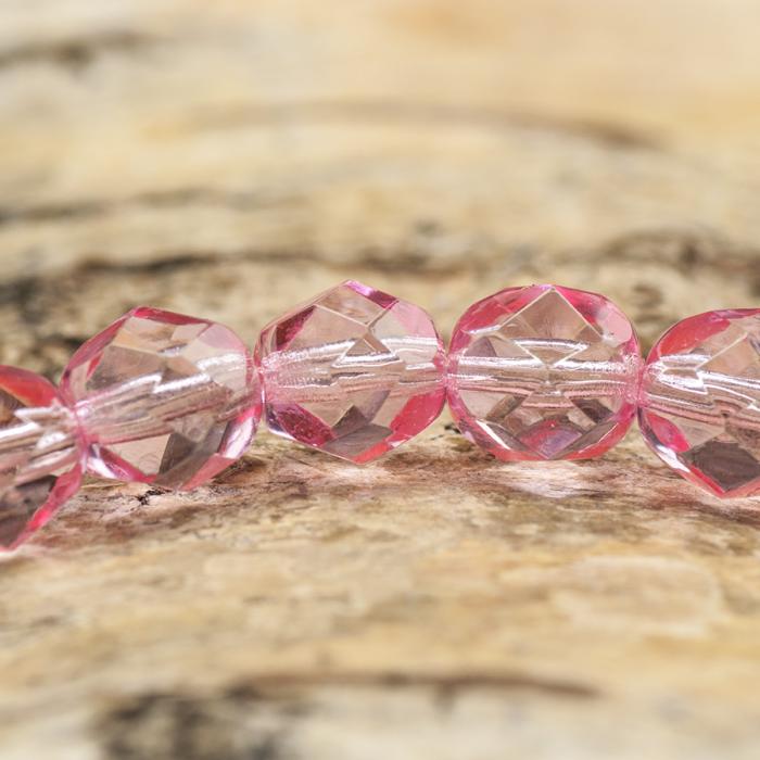 Glaspärla facetterad kula 7 mm, Rosa (15st)
