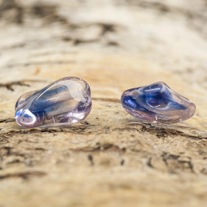 Glaspärla Twist 10x15 mm, Blå/Rosa (5st)