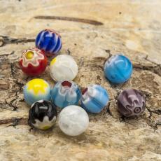 Glaspärla Millefiori 8 mm, Färgmix (10st)