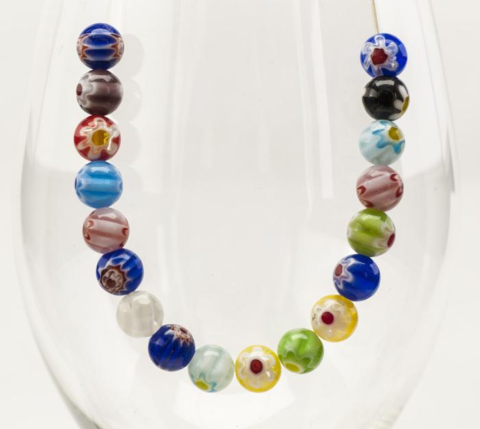 Glaspärla Millefiori 8 mm, Färgmix (10st)