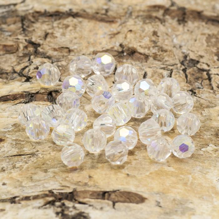 Glaspärla facetterad kula 4 mm, Klar AB (30st)