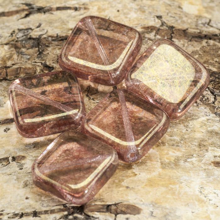 Glaspärla Fyrkant 19x19 mm, Rosa (5st)