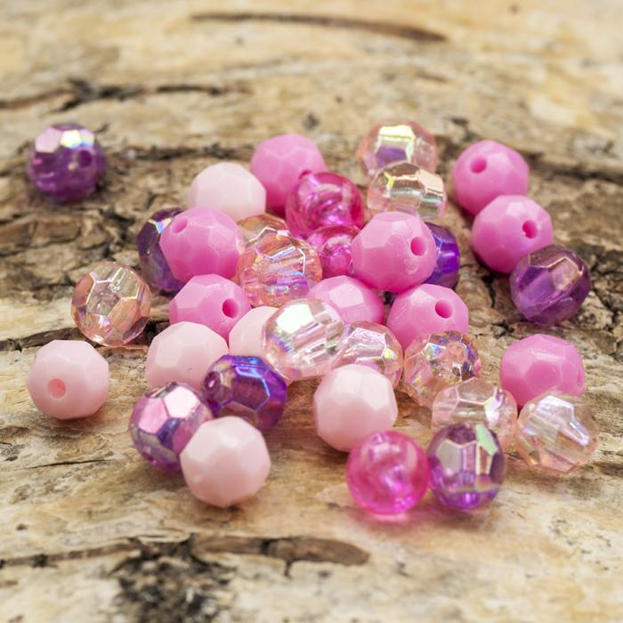 Akrylpärla facetterad mix 6 mm, Rosamix (10g)