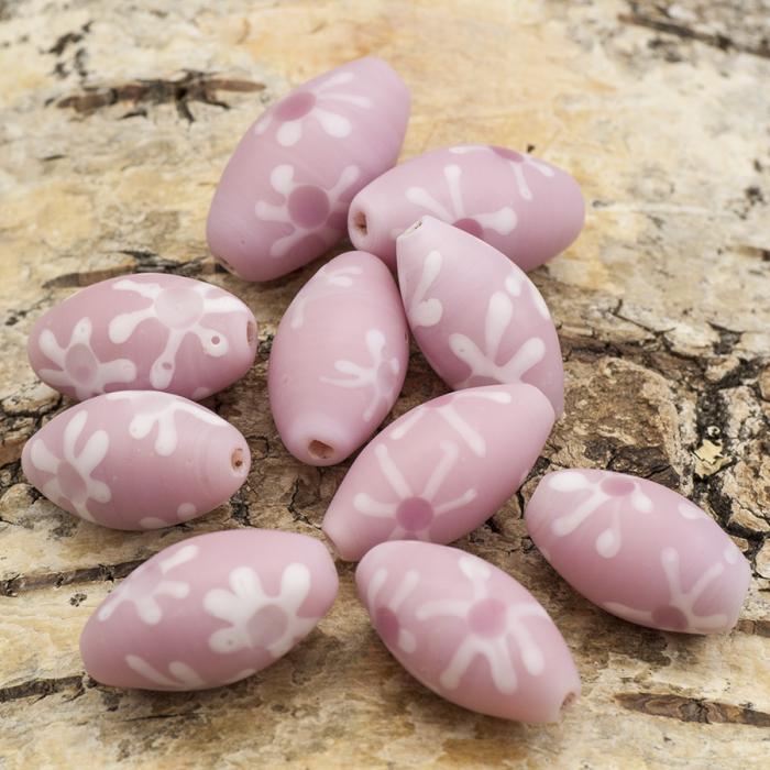 Oval glaspärla blomma 12x20 mm, Rosa (5st)